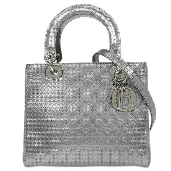 Christian Dior Silver Lady Dior Cannage 2way Handbag - Picture 1 of 12
